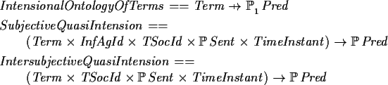 \begin{zed}IntensionalOntologyOfTerms == Term \pfun \power_1 Pred
\also
Subjecti...
...cross TSocId \cross \power Sent \cross TimeInstant ) \fun \power
Pred
\end{zed}