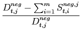 $\displaystyle {\frac{{ D^{neg}_{t,j} - \sum_{i=1}^{m} S^{neg,j}_{t,i} }}{{ D^{neg}_{t,j}}}}$