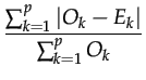 $\displaystyle {\frac{{\sum_{k=1}^p \vert O_k-E_k\vert}}{{\sum_{k=1}^p O_k}}}$