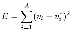 $\displaystyle E = \sum_{i=1}^A (v_i - v_i^*)^2$