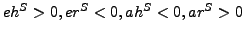 $ eh^S>0, er^S<0, ah^S<0, ar^S>0$