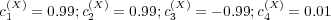 c(X1) = 0.99;c(2X)= 0.99;c(3X)= - 0.99;c(4X)= 0.01  