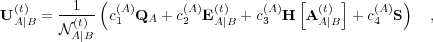   (t)    -1---( (A)      (A) (t)    (A)  [ (t) ]   (A) )
U A∣B = N (t)  c1 QA + c2  EA∣B + c3 H A A∣B + c4  S   ,
         A∣B
