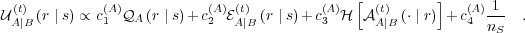  (t)         (A)           (A) (t)         (A)  [  (t)     ]   (A)1--
UA∣B(r ∣ s) ∝ c1 QA (r ∣ s)+c 2 EA∣B(r ∣ s)+c 3 H A A∣B (⋅ ∣ r)+c 4 nS .
