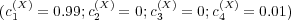 (c(X)= 0.99;c(X)= 0;c(X)= 0;c(X) = 0.01)
  1         2       3       4  